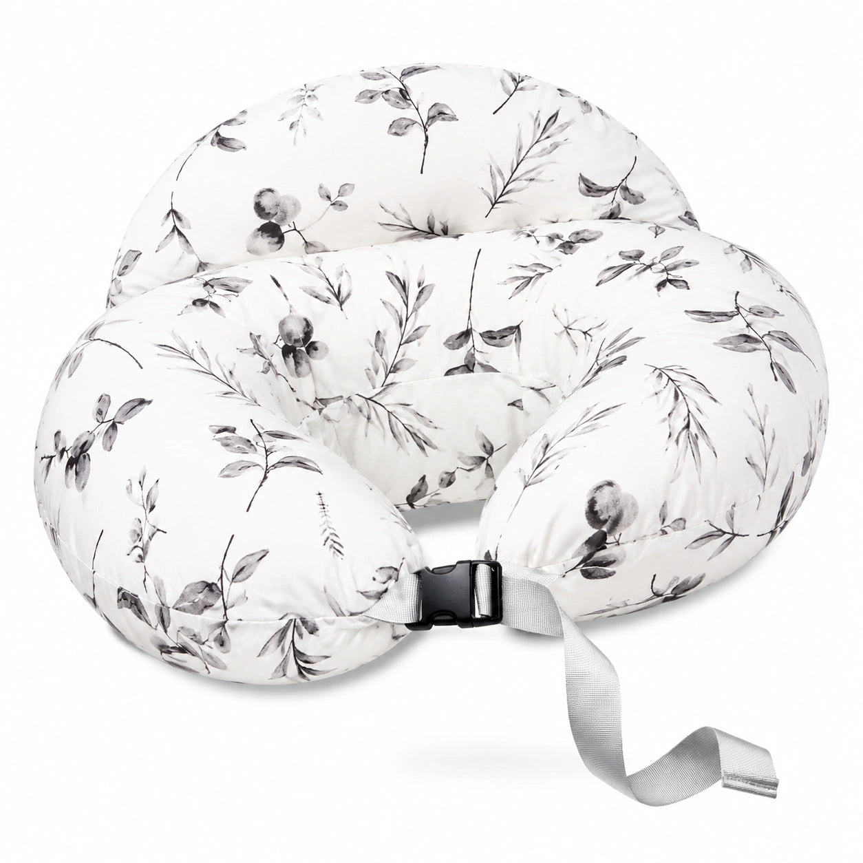 Coussin d’allaitement bébé feuillage gris avec soutien ergonomique et housse douce confortable 