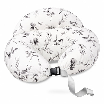 Coussin d’allaitement bébé feuillage gris avec soutien ergonomique et housse douce confortable 