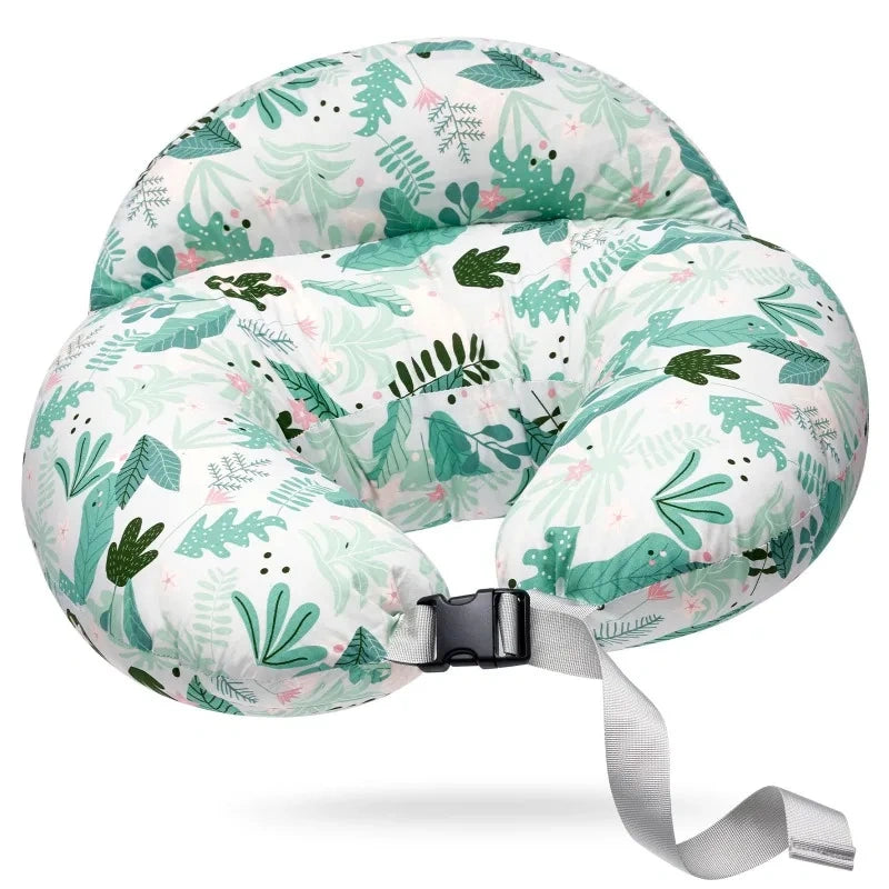 Coussin d’allaitement bébé motif feuilles vertes doux et ergonomique pour allaitement confortable
