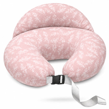 Coussin d’allaitement rose motif plumes avec soutien confortable pour bébé et maman