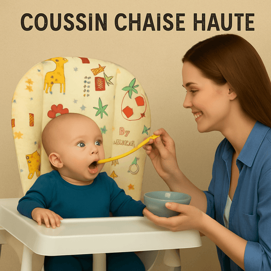 Coussin chaise haute - Cigogne et bébé