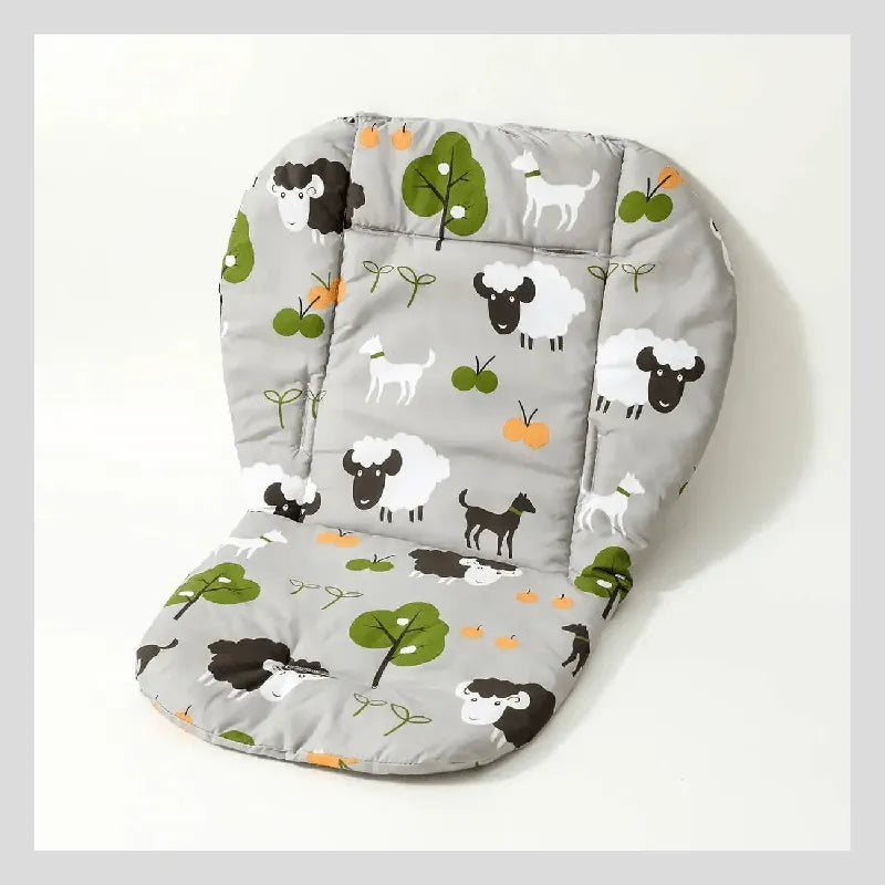 Coussin chaise haute gris avec moutons et chèvres pour repas bébé confortable