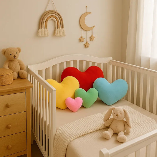 Coussin coeur mulicolores pour chambre enfant