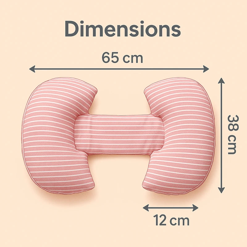 Coussin de grossesse rose avec dimensions 65x38x12 cm