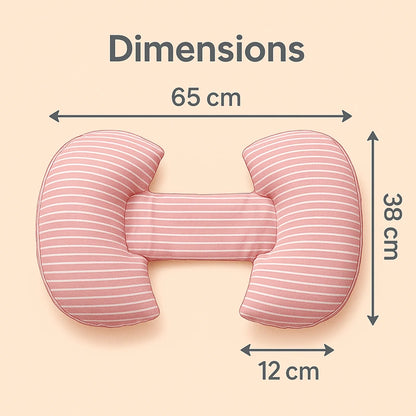 Coussin de grossesse rose avec dimensions 65x38x12 cm
