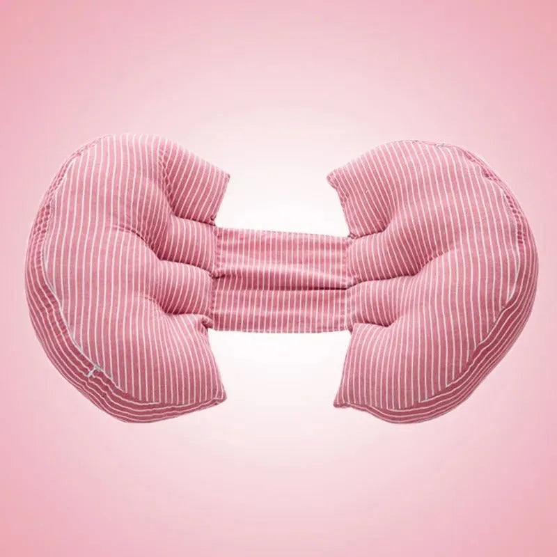 Coussin de grossesse rose ergonomique avec rayures confortables