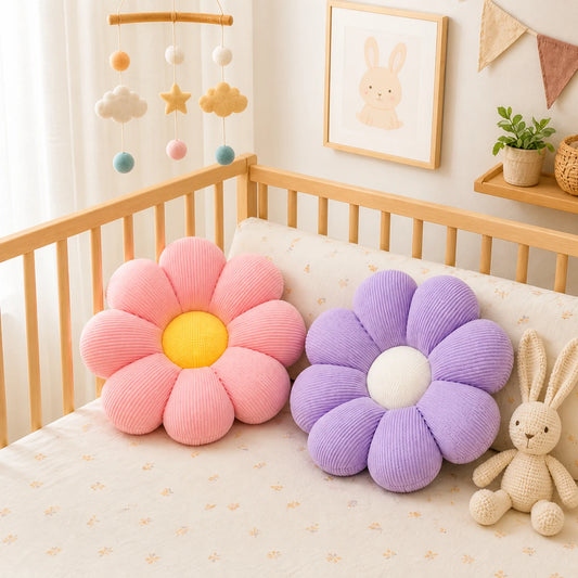 coussins marguerite rose et violet décoration chambre bébé coussin fleur doux pour lit bébé et déco enfant