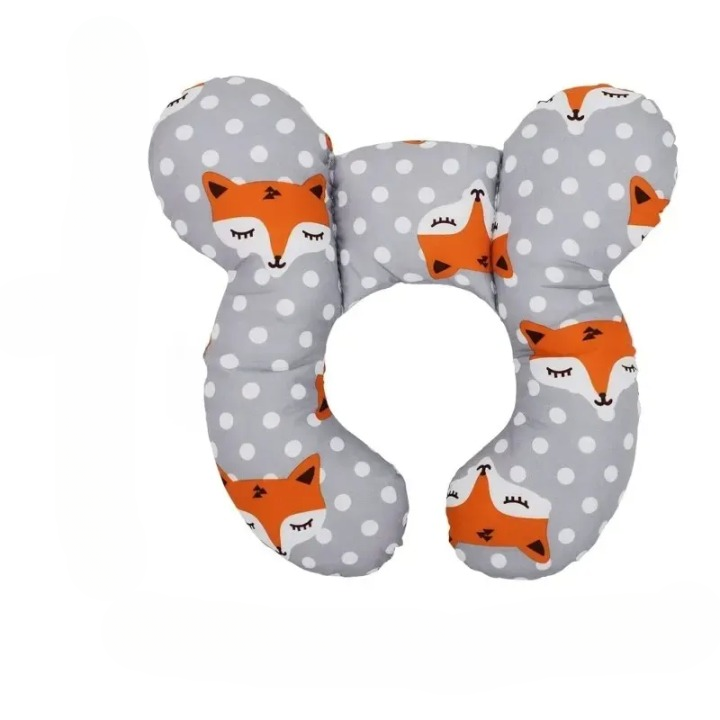Coussin anti-chute bébé gris à pois avec motifs renard, protection ergonomique