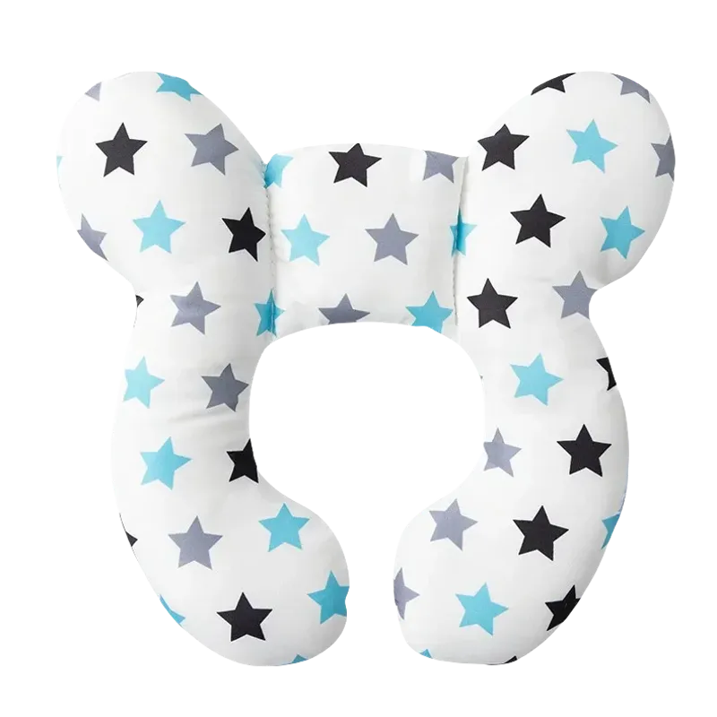 Coussin de voyage bébé motif étoiles bleues et grises