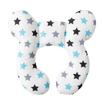 Coussin de voyage bébé motif étoiles bleues et grises