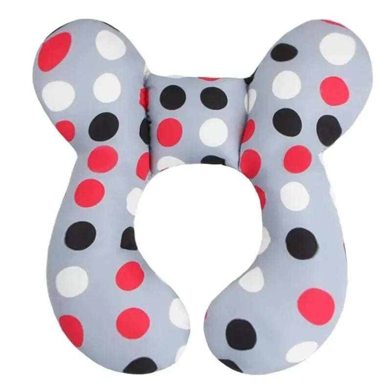 Coussin de voyage bébé motif pois rouge, noir et blanc