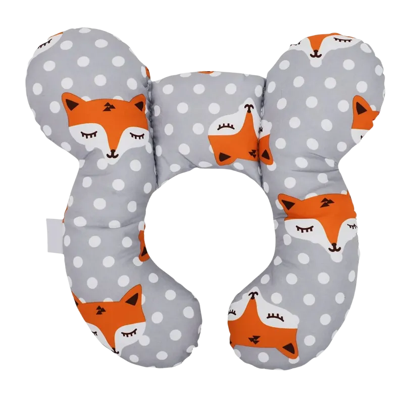Coussin de voyage bébé motif renard orange sur fond gris