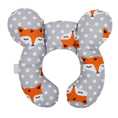 Coussin de voyage bébé motif renard orange sur fond gris