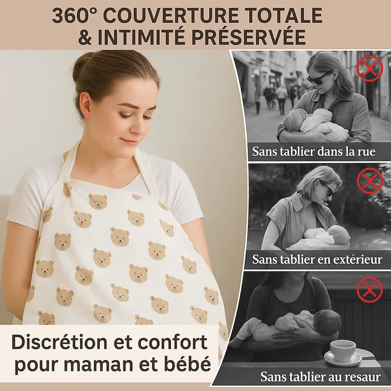 Tablier d’allaitement coton imprimé oursons – couverture totale  