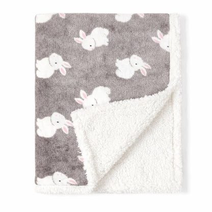 Couverture bébé grise motif lapin avec intérieur polaire, couverture douce et chaude pour nourrisson