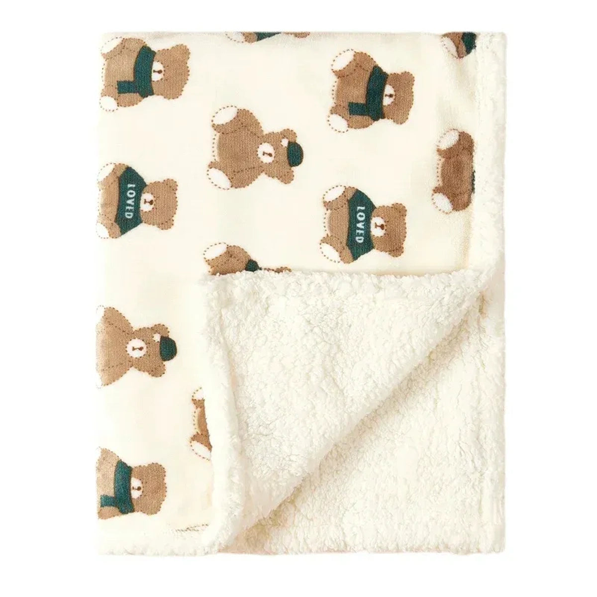 Couverture bébé beige motif ours avec doublure polaire, couverture moelleuse adaptée aux tout-petits