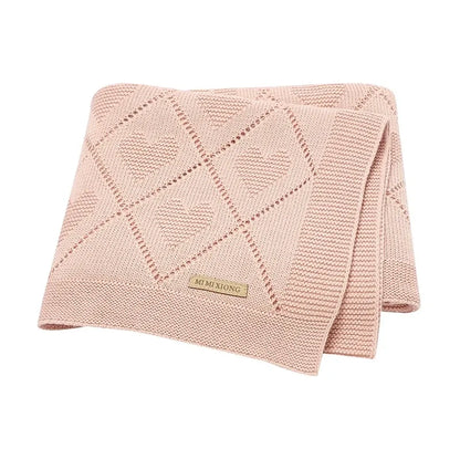 Couverture bébé en tricot rose avec motif cœur, douce et respirante