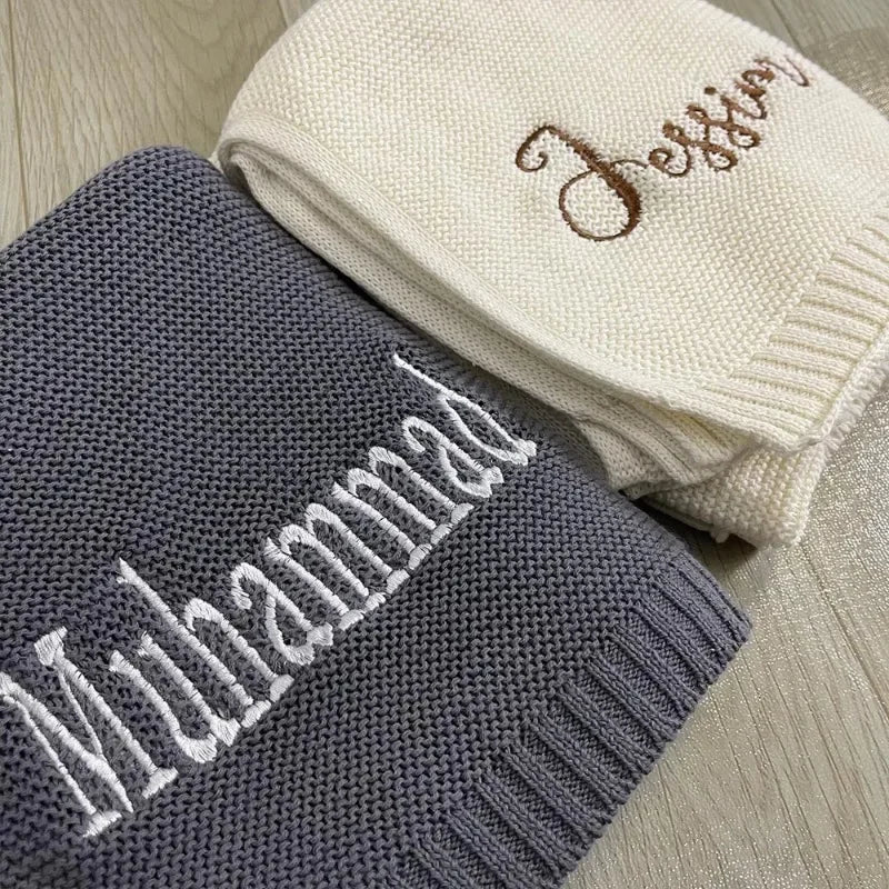 Couverture en tricot - Cigogne et bébé