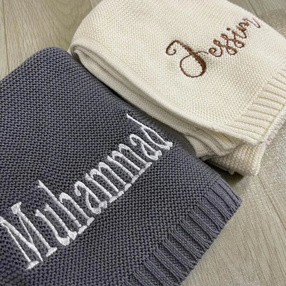 Couverture en tricot - Cigogne et bébé