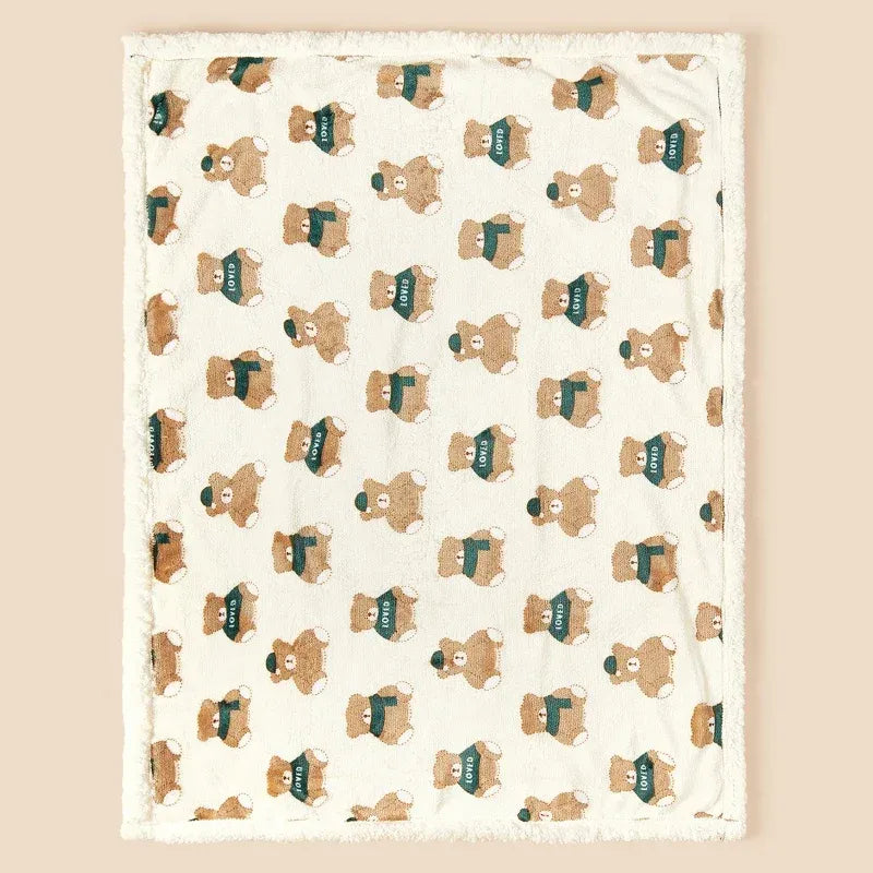 Couverture bébé polaire motif oursons marron inscription LOVE