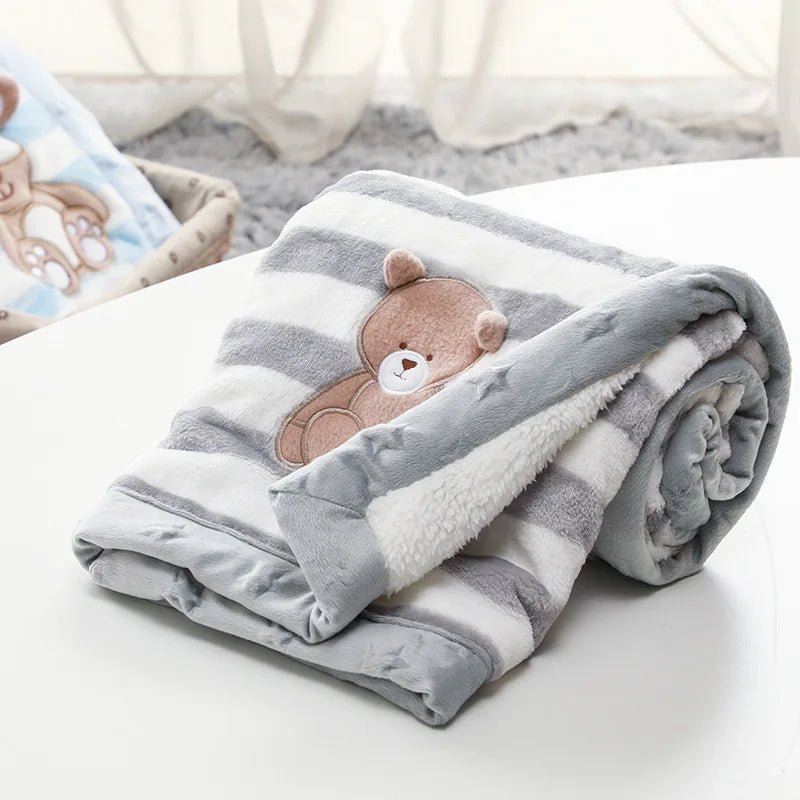 Couverture pour bébé en flanelle - Cigogne et bébé
