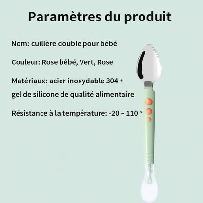 Cuillère double bébé en inox et silicone alimentaire avec paramètres