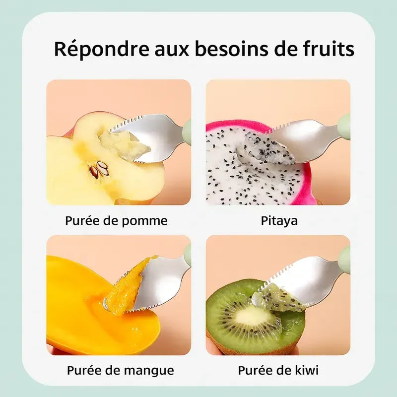 Cuillère double bébé pour purée de pomme mangue kiwi pitaya