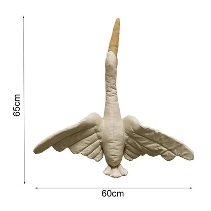Décoration murale cygne en peluche beige suspendu, 65 cm x 60 cm, idéale pour chambre de bébé.