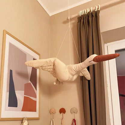 Décoration murale en peluche - Cigogne et bébé