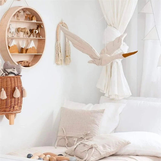 Décoration murale en peluche - Cigogne et bébé