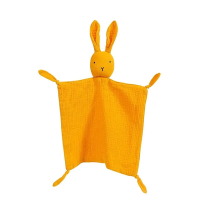 Doudou bébé lapin en coton jaune, jouet d’éveil doux 