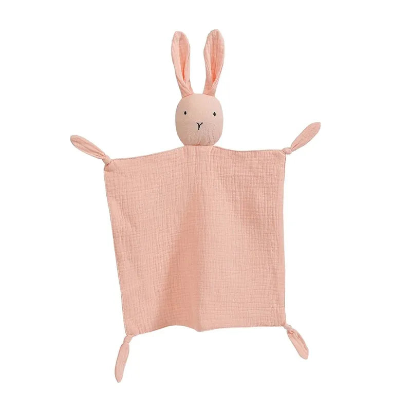 Doudou bébé lapin en coton rose clair, compagnon câlin 