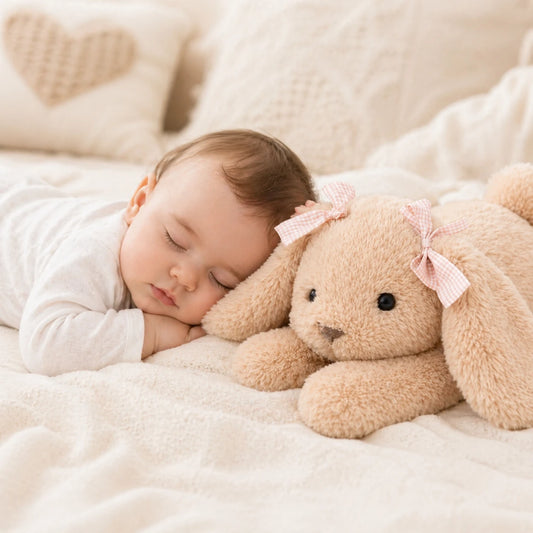 doudou lapin bébé avec bébé endormi peluche douce pour enfant sommeil apaisant décoration chambre bébé