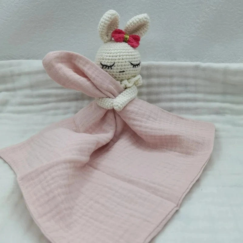 Doudou lapin rose en coton, peluche tendre pour bébé fille
