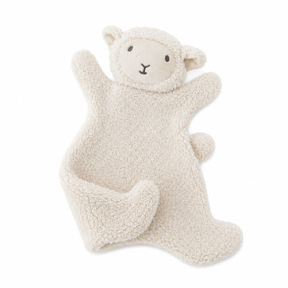 Doudou mouton blanc tout doux en tissu sherpa pour bébé.