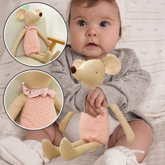 Doudou - souris en coton - Cigogne et bébé