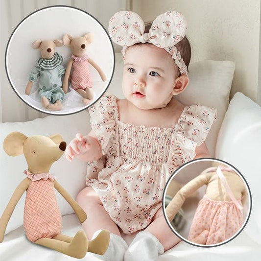 Doudou - souris en coton - Cigogne et bébé