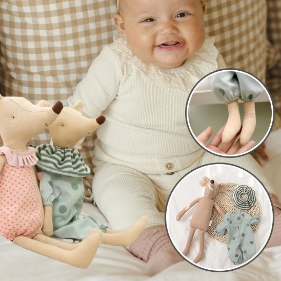 Doudou - souris en coton - Cigogne et bébé