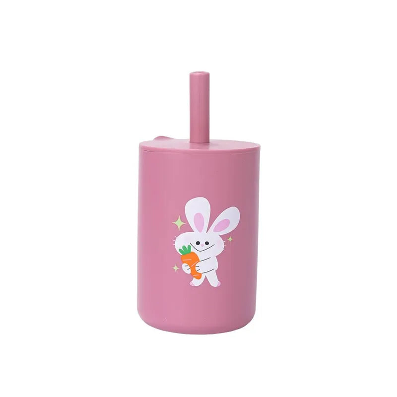 gobelet en silicone pour enfant rose avec lapin et carotte