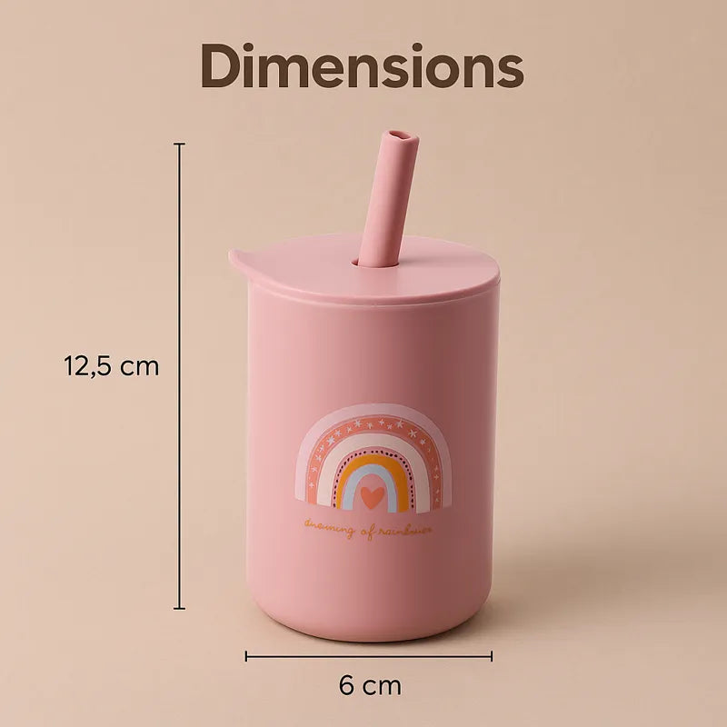 Gobelet apprentissage bébé rose avec paille et dimensions