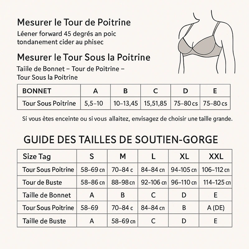 Tableau guide des tailles soutien-gorge allaitement 