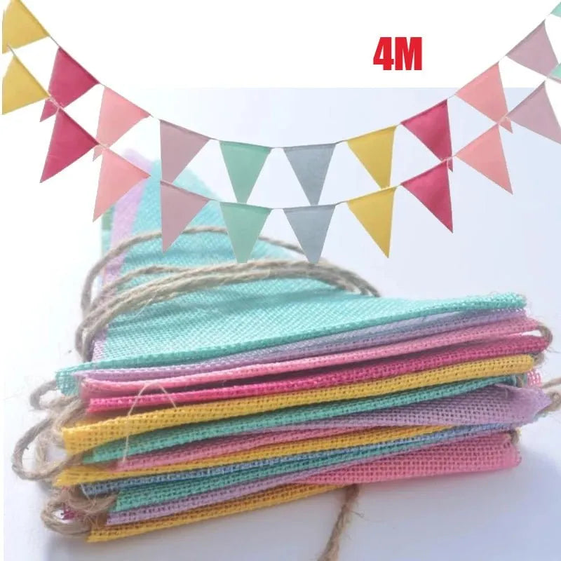 Guirlande fanion colorée pliée avec cordon en jute, longueur 4 mètres