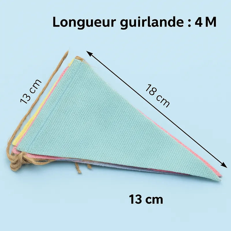 Dimensions de la guirlande fanion colorée 4 mètres, triangles 13x18 cm