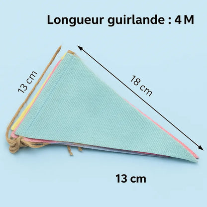 Dimensions de la guirlande fanion colorée 4 mètres, triangles 13x18 cm
