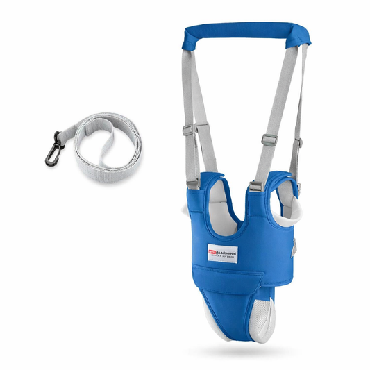Harnais de marche bébé ajustable bleu avec sangles de sécurité pour apprentissage de la marche