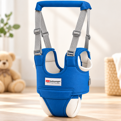 Harnais de marche ajustable bleu pour bébé avec sangles réglables et poignée de maintien