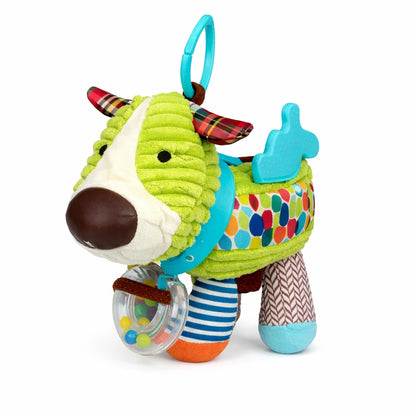 Hochet bébé chien jouet d’éveil multi-textures avec anneau à billes pour stimulation sensorielle