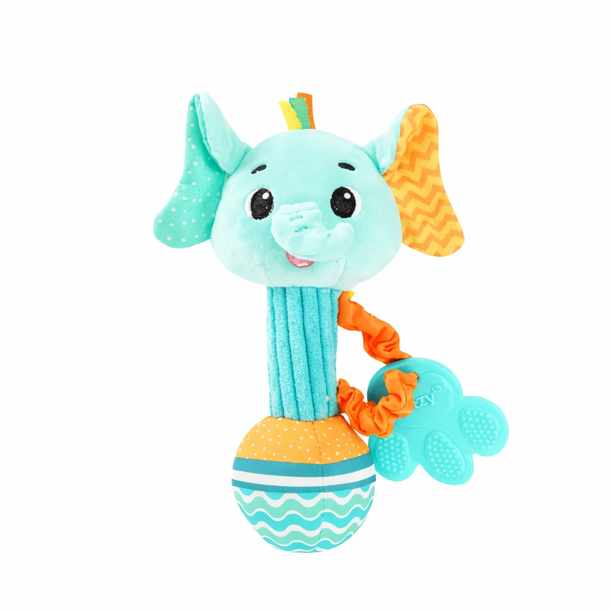 hochet bébé éléphant sensoriel en peluche avec anneau de dentition silicone