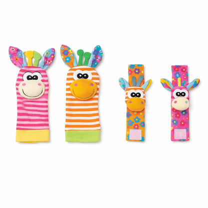 Hochet bébé girafe chaussettes et bracelets d’éveil sensoriel jouet naissance couleurs vives