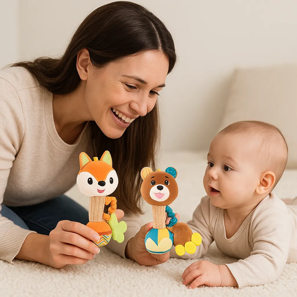 Maman et bébé qui s'amusent avec les hochets bébé